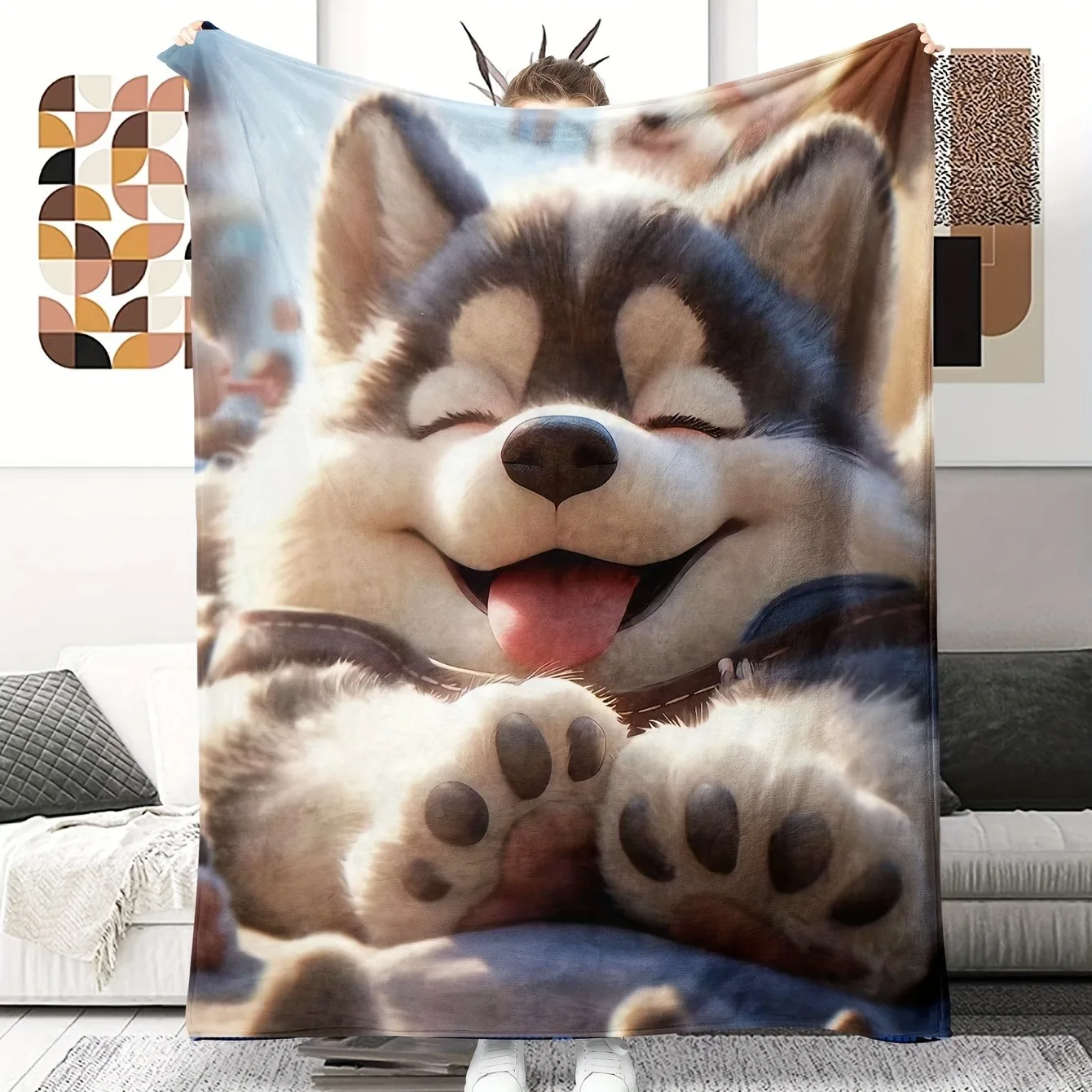 

Cute Husky Pattern Throw Blanket, Pet - Lovers Home Decor Blanket
