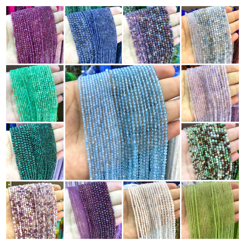 2 3 4MM Natural Stone Faceted Ruby Sapphire Topaz Malachite Amethyst Round Spacer Beads for Jewelry Making Diy Bracelet Charms