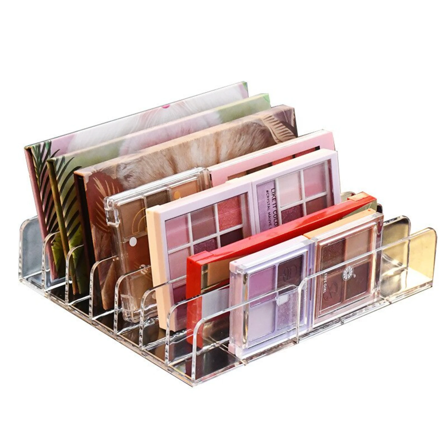 Stylish, Transparent Desktop Cosmetic Shelf with Color Drawer Compartment for Organizing Eye Shadows, Powder Boxes, and Other Be