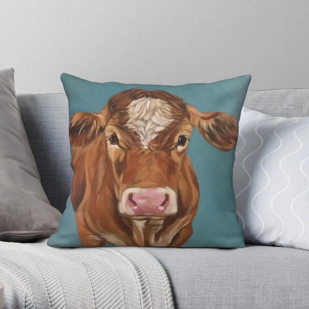 

Red Cow On Aqua Square Pillowcase Polyester Linen Velvet Printed Zip Decor Pillow Case Bed Cushion Cover