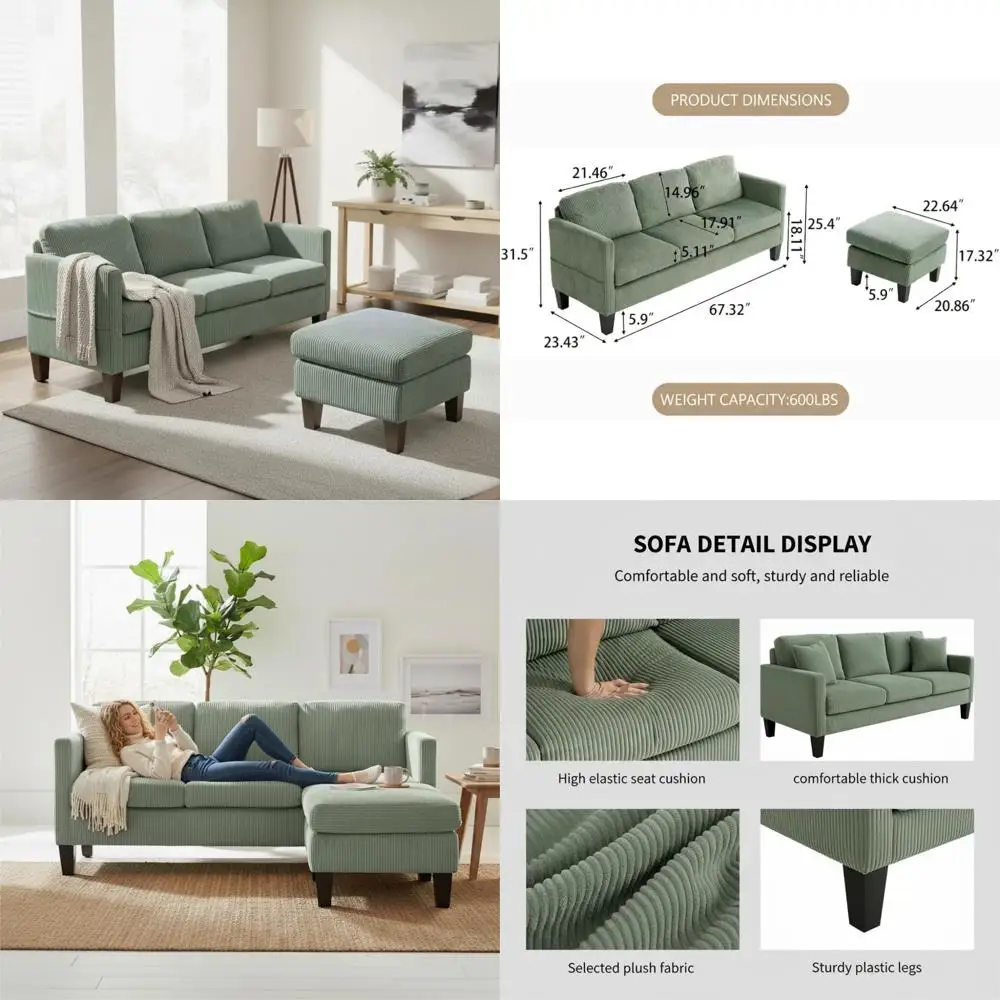 أريكة مقطعية قابلة للتحويل على شكل حرف L بثلاثة مقاعد مع مسند تخزين، قماش مخملي، أريكة صغيرة متعددة الوظائف لغرفة المعيشة #1