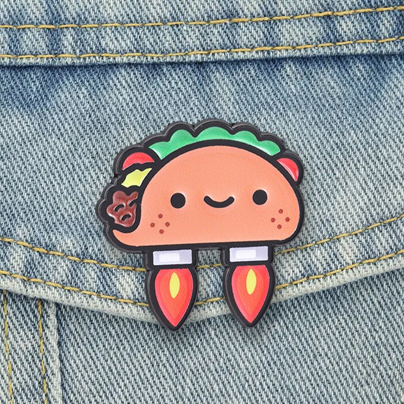Niedliche Raketen-Taco-Emaille-Pins, lustige mexikanische Lebensmittel-Jetpack-Broschen, Anstecknadeln, Cartoon-Schmuck-Accessoires, Geschenke für Freunde