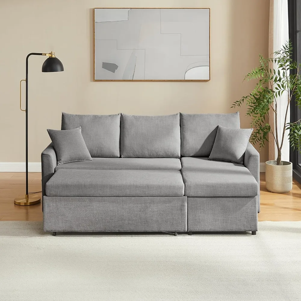 Convertible sofa bed, sectional sofa for living room - dual USB-C charging, reversible chaise longue with storage and pockets