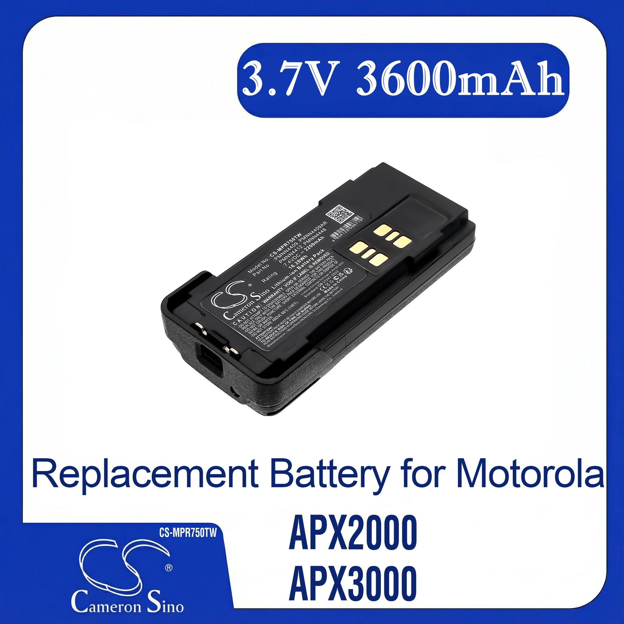 

Cameron Sino Replacement Battery for Motorola APX2000, APX3000, CP7668, DGP5050, DGP8050,, Fits P/N PMNN4406,PMNN4406BR,PMNN440