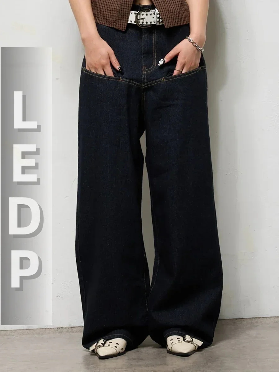 IMU Plain Black Barrel Jeans for Women Unisex Street Retro Loose Solid Casual Wide Leg Low Waist Denim Pants Everyday Wear