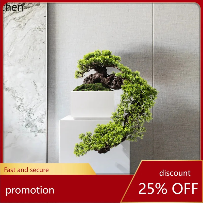 HXL Artificial Plant Welcoming Pine Bonsai Entrance Green Plant Soft Decoration Ornament