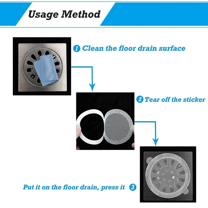 200 Pcs Disposable Shower Drain Hair Catcher Mesh Stickers, Anti Clogging Floor Sink Strainer, Shower Drain Dog Hair