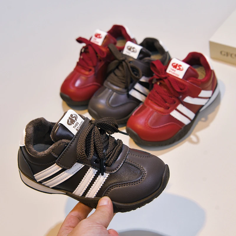 Kids'Casual Shoes PU Leather Color Blocking Autumn Flat Shoes For Children Anti-slip Breathable Brown Red Shoes Size 26-37