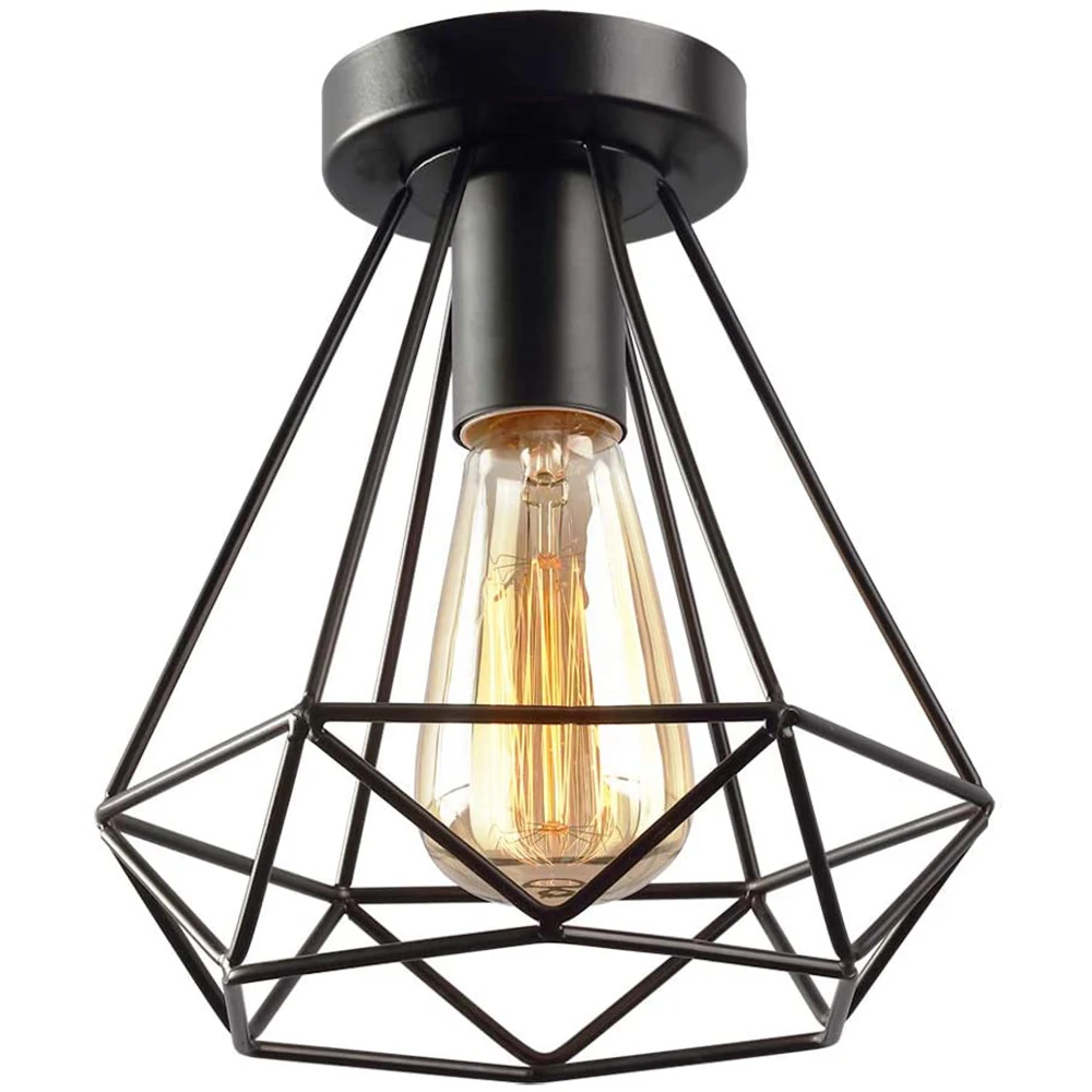 Ceiling Lights Iron Black Ceiling Lamp Retro Iron Cage Fixtures Abajur Home Lighting Plafonnier For Living Room