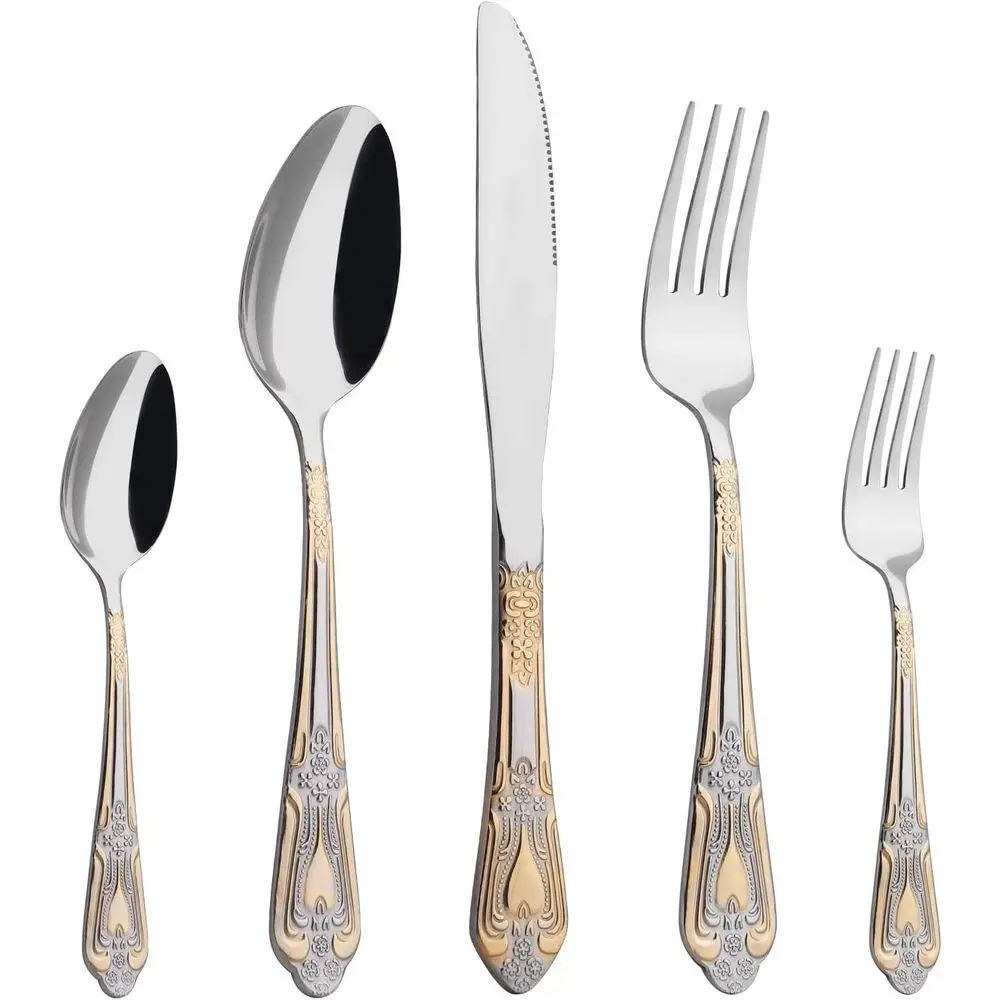 

Silverware Set Limited Edition – 20 Piece Flatware Set – Cutlery Set for 4 – Silver Tableware Set w/Gold Accents – Great for Fam