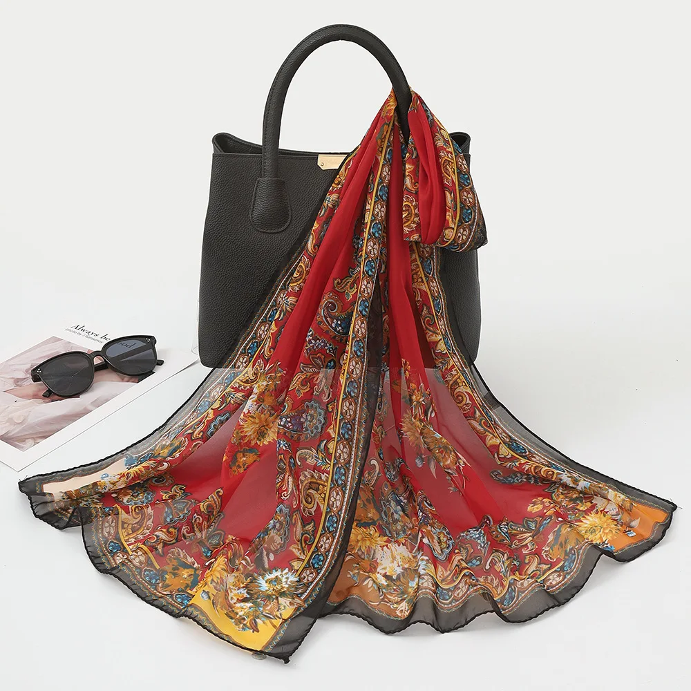 Luxury Simulation Silk Chiffon Scarf Paisley Print Lightweight Spring Summer Outdoor Lady Headscarf Shawl 50*160cm