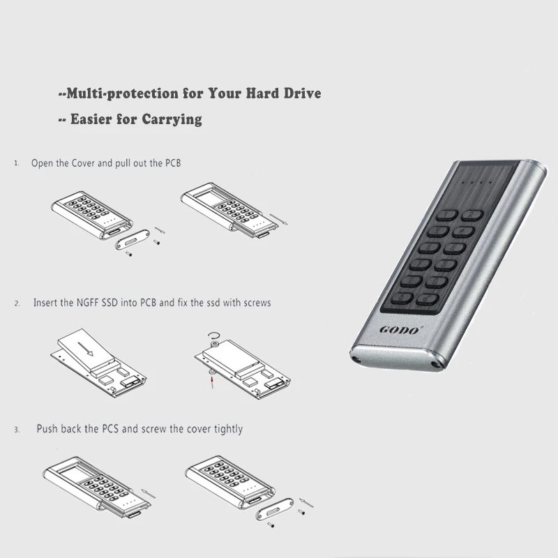 M.2 NGFF to USB3.0 6Gbps encryption M.2 ssd solid state Hard disk drive HDD enclosure/SSD case super-speed for MAC PC Computer