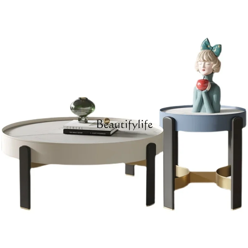 

FG44Italian Light Luxury Living Room Home Size round Stone Plate Side Table