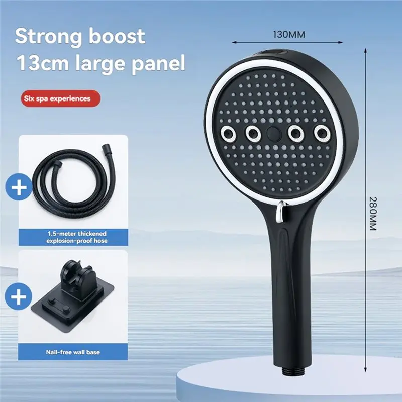 Stable Performance High Pressure, Rain, Pulse, Boost, Spray, Mix, Modes- Handheld Shower Head With Hose, 6 Spray Settings