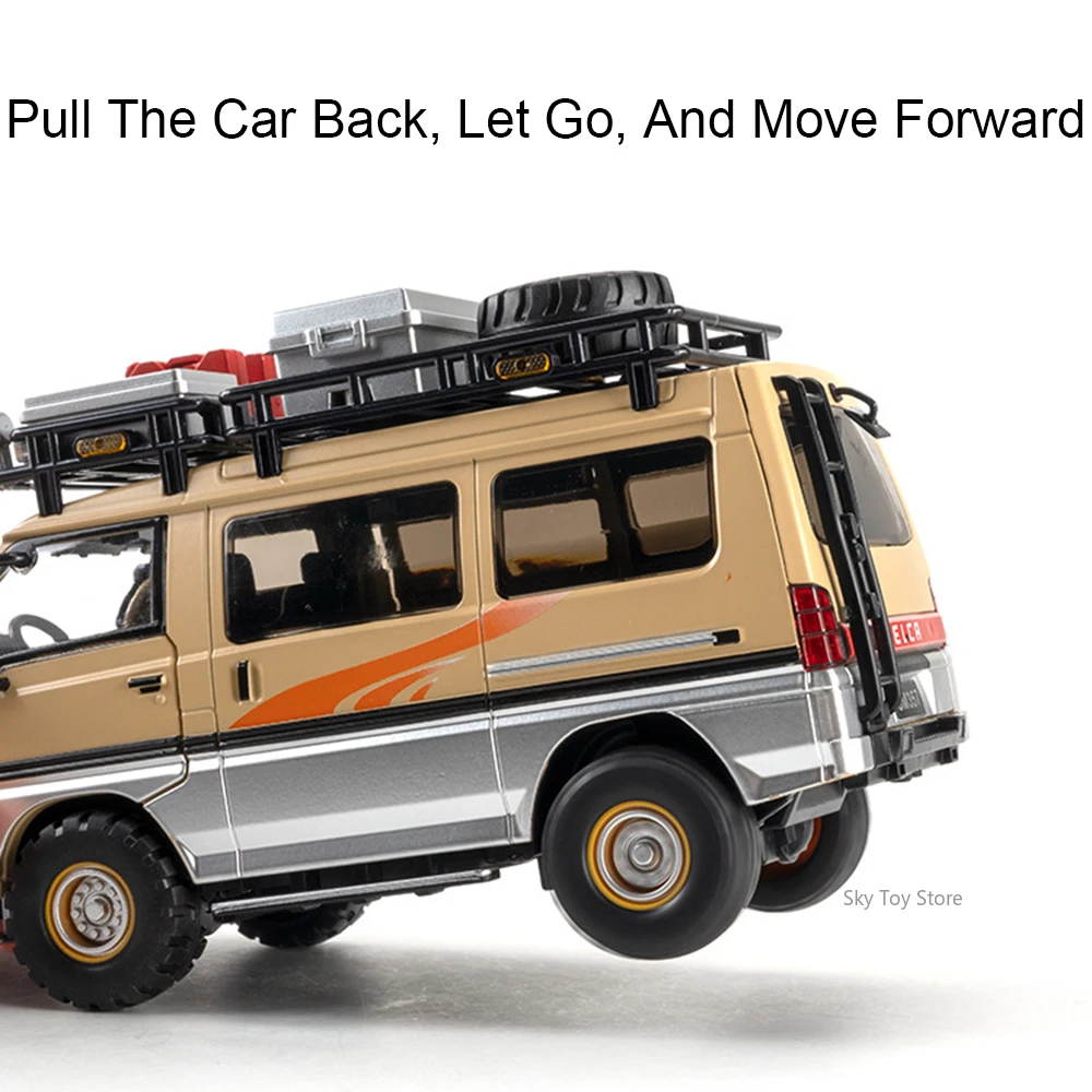 Modèle de voiture Mitsubishi Delica 1:24, jouets moulés sous pression en alliage Tundra avec son et lumière, portes rétractables, véhicule ouvert pour garçon, collection de loisirs