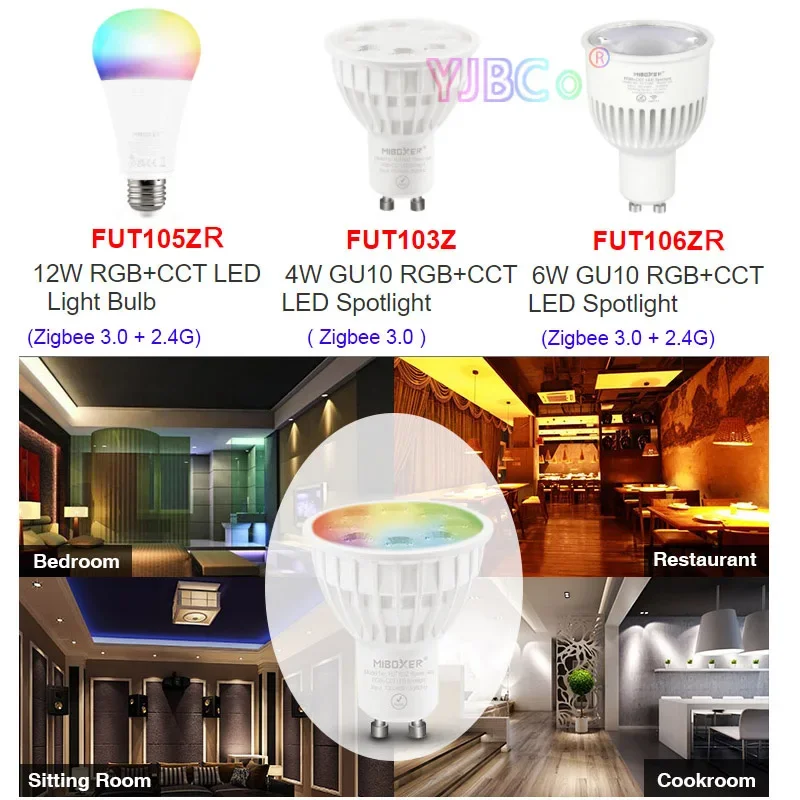 

Miboxer Zigbee 3.0 Remote/APP/Voice Control RGB+CCT 4W 6W GU10 LED Spotlight Dimmable 12W E27 Light Bulb Smart Lamp AC 110-220V