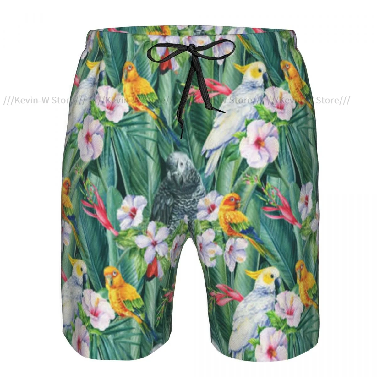 2024 Summer Men's Swimwear Shorts Cockatoo Tropical Birds Parrots Beachwear Swim Trunks Men Swimsuit