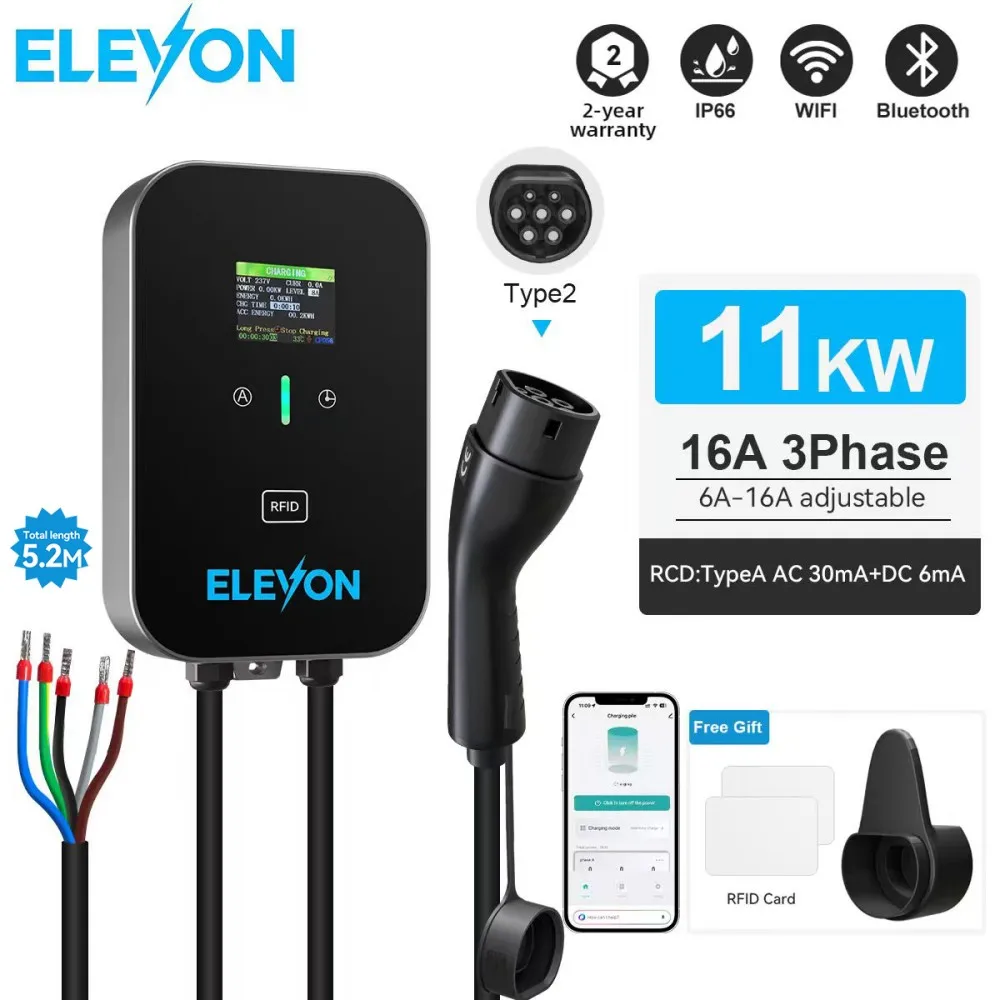 Stacja ładowania ELEVON 11KW EV Typ 2 16A do pojazdów elektrycznych, ładowarka EVSE Wallbox, 3-...