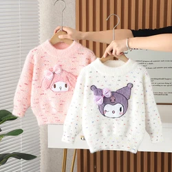 Autunno Inverno Nuovi bambini Addensare Maglioni di velluto di visone Ragazze Kuromi MY Melody Maglioni lavorati a maglia Bambini Morbido pullover caldo Abbigliamento