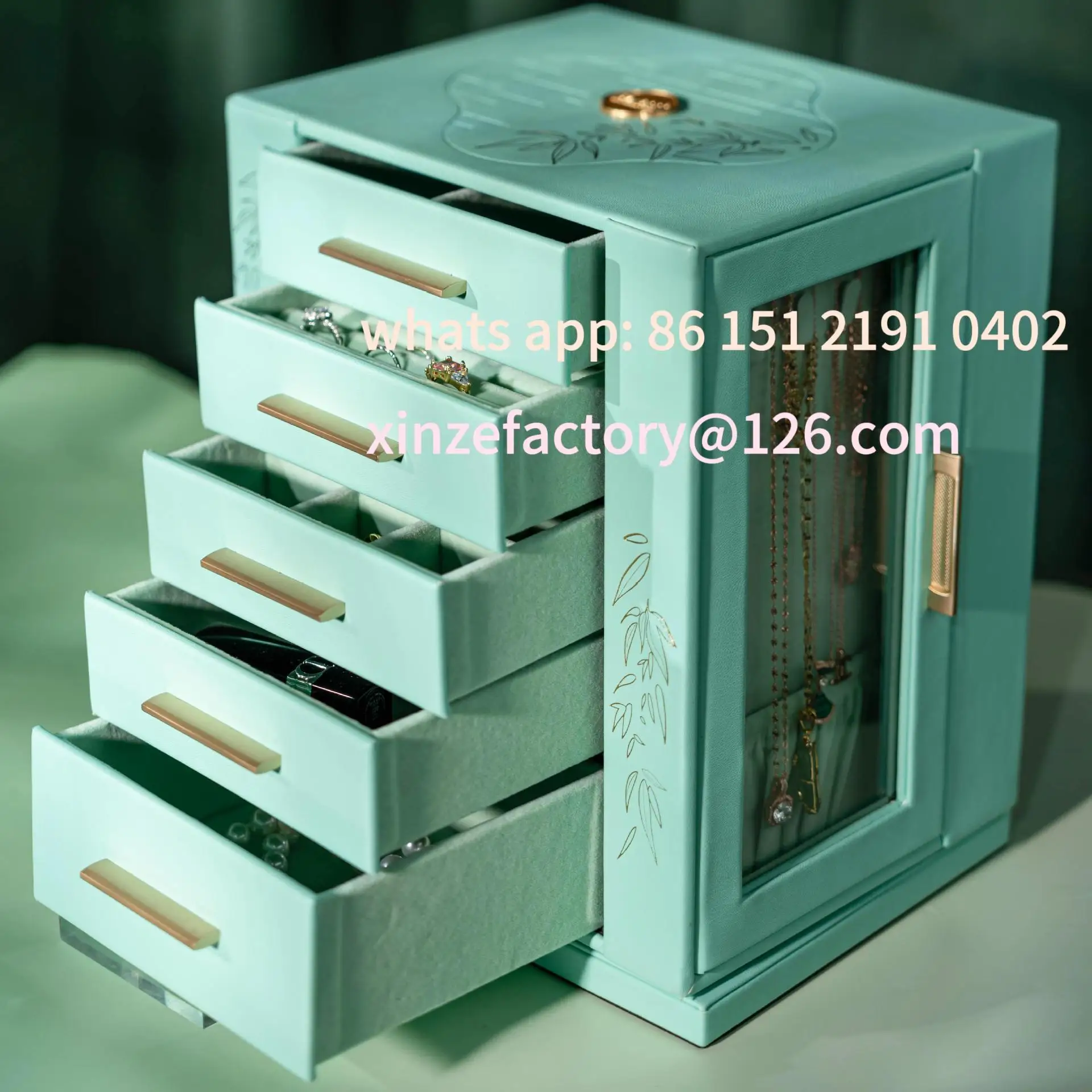 

Customizable New Tiffany Blue Rotary Jewelry Large Capacity Multi-layer Drawer Premium Printed Jewelry Storage Box