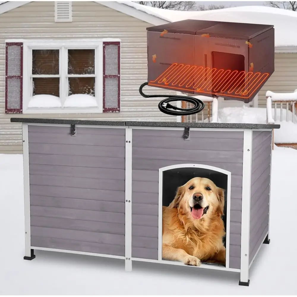 

Изолированный открытый домик для собак с водонепроницаемой железной рамой и занавеской из ПВХ — серый для больших собак