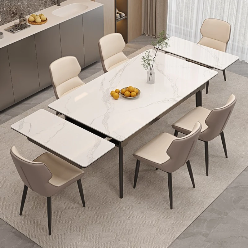 

Italian minimalist rock slab telescopic folding dining table and chair combination rectangular small apartment modern simple
