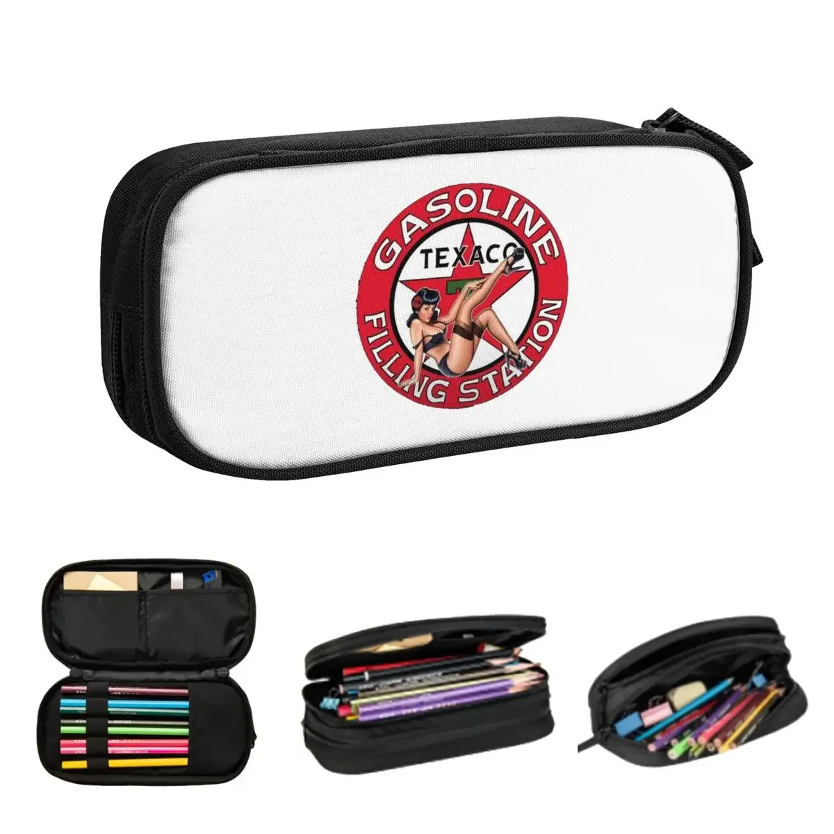 

Vintage Texaco Logo Pencil Cases for Student Gifts Pen Box Pencil Bag Large Storage Pencil Pouch Storage Stationery Supplies