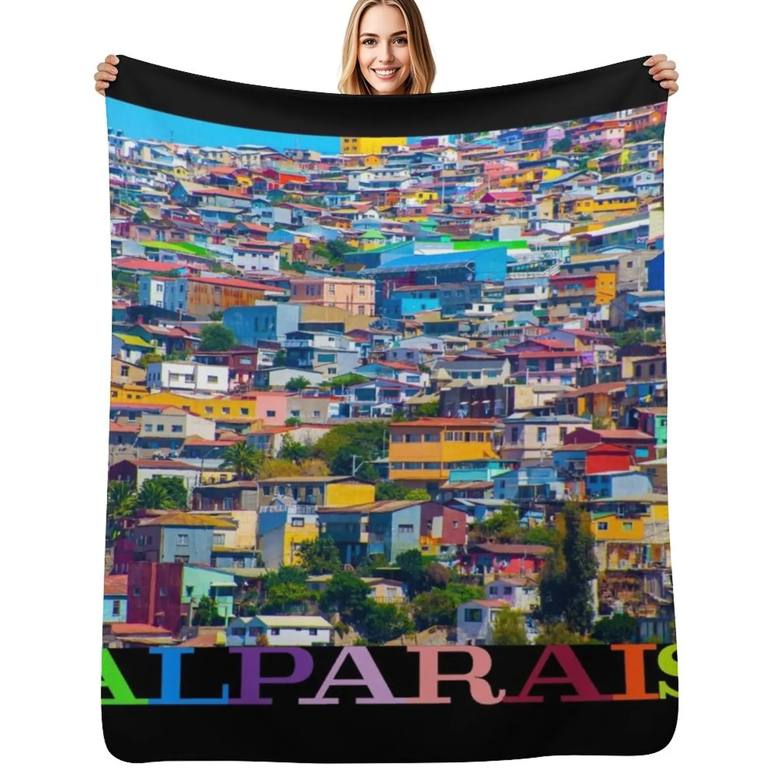 

Valparaiso Travel Poster Throw Blanket Polar Bed linens for babies valentine gift ideas Blankets