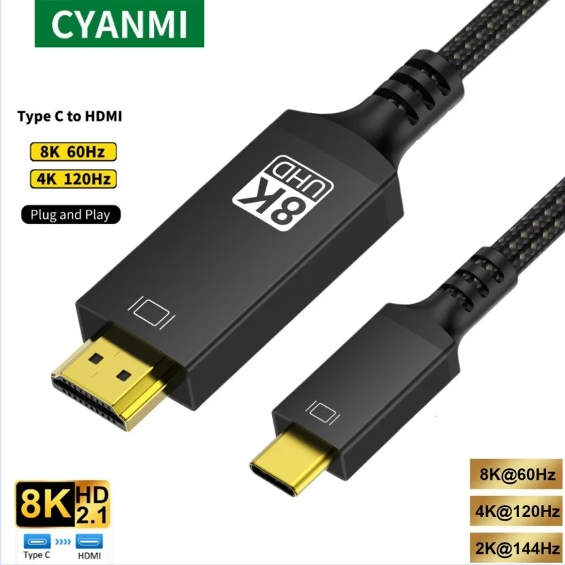 CYANMI USB C to HDMI Cable 8K 4K Type C to HDMI Cord,Thunderbolt 3&4 Compatible for iPhone 15 Series,MacBook,iMac,Galaxy,Surface