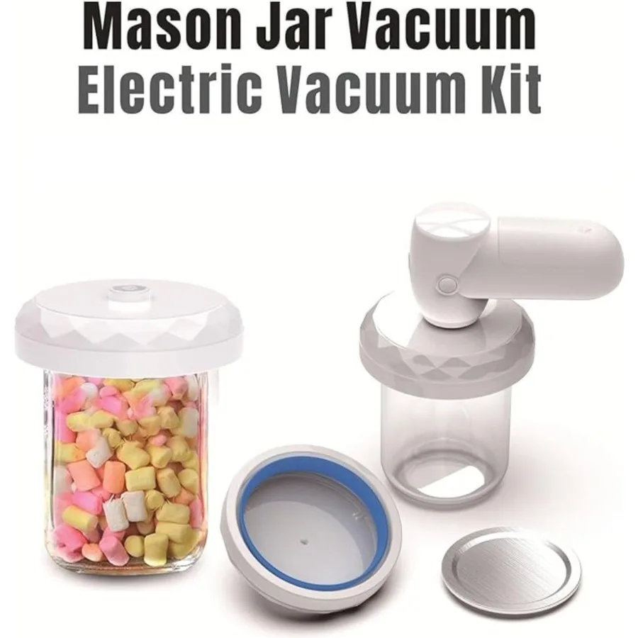 

Mason Jar Vacuum Sealer Kit Portable Cordless Electric Mason Jar Vacuum Sealing Machine Food Preservation Seal Clip