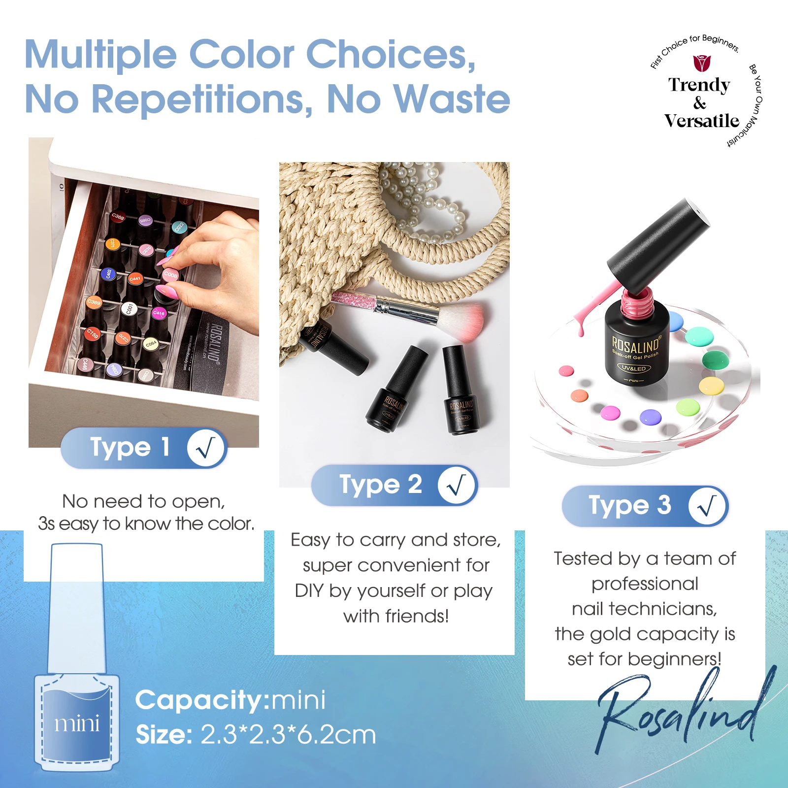 ROSALIND 23 pezzi Kit professionale per unghie Set gel per unghie Soak Off Smalto per unghie Smalti gel ibridi semipermanenti per set di principianti