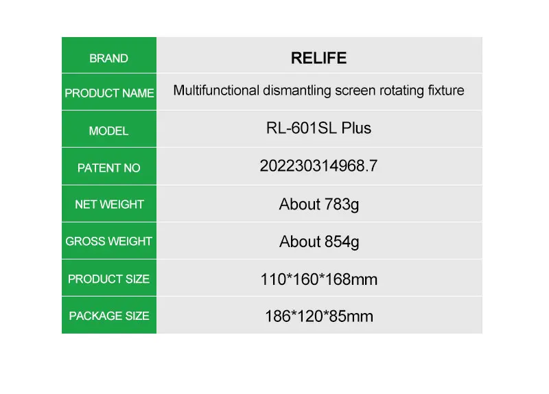 Relife RL-601S plus 2 in 1 Universal-Handy hitze freie Bildschirm rückseitige Abdeckung Demontage Trennung 360 Rotation Reparatur vorrichtung – Detail 13