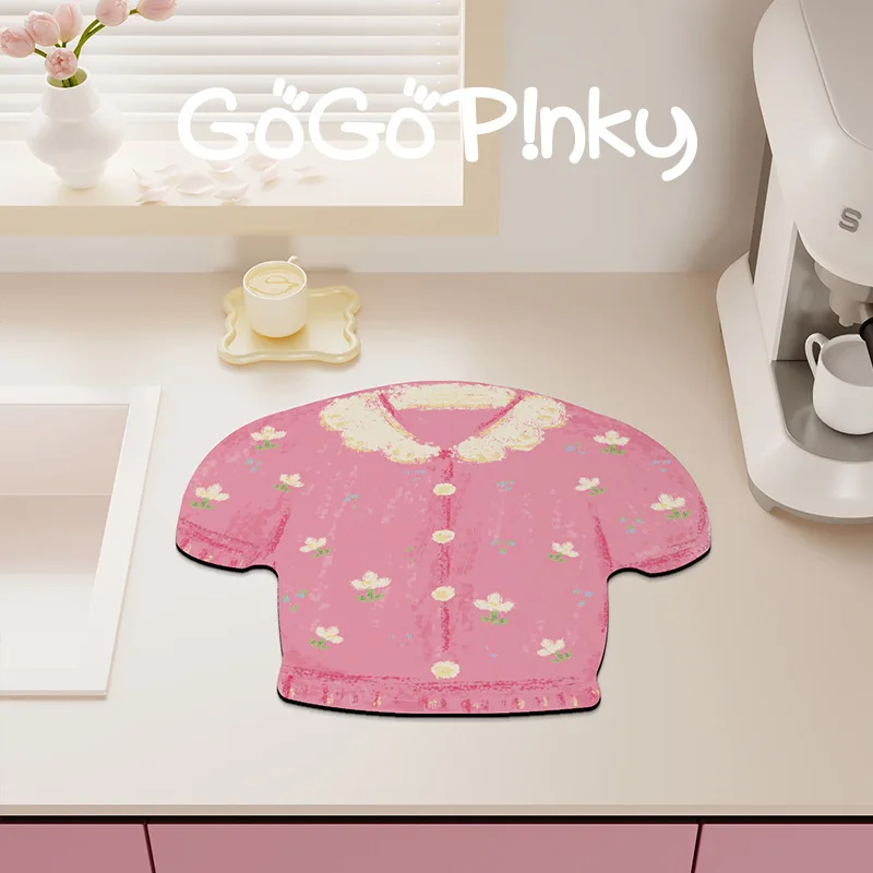 Cute Cartoon Jacket Shape Draining Mat Water Absorbent Non Slip Kitchen Countertop Mat Coffee Machine Bar Cup Table Protector