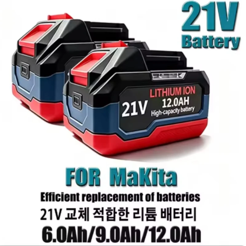 New 21V 6.0Ah/9.0Ah/12.0Ah Rechargeable Battery Compatible with Makita DGA404 DTW700 DHR202 DJV182 DDF487 Power Toolstery Pins