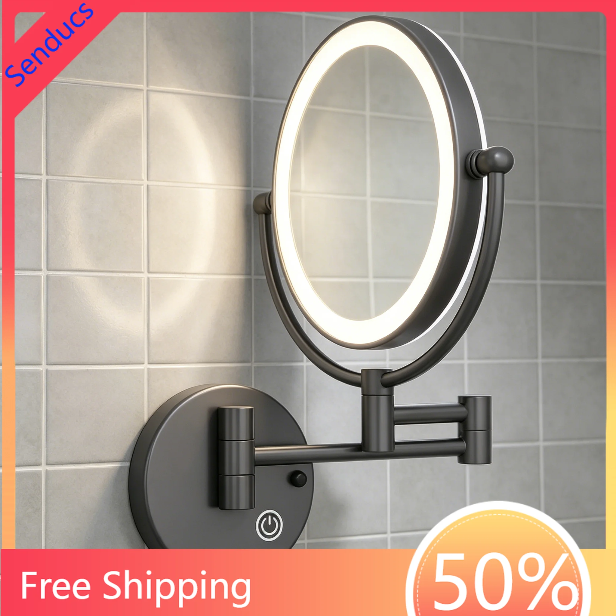 Premium LED Lighted Bathroom Mirror 5X Magnifiying, Double Sided Extend Makeup Mirror,Rotation Touch Wall Mounted Vanity Mirror