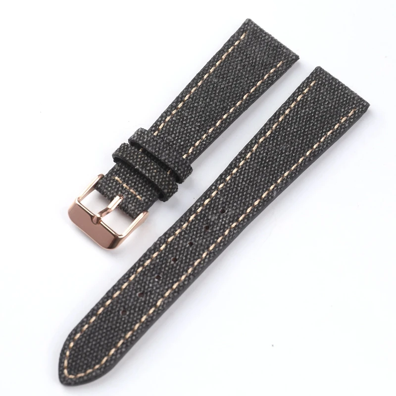Canvas Fitted Leather Watchband 18 19 20 21 22MM Black Green Brown Soft Slim Men\'s Bracelet for Antique Style Watches