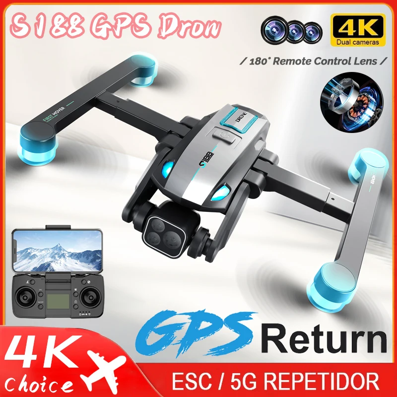 

New S188 Drone 4K Professional HD Triple Camera Brushless Obstacle Avoidance Aerial Photography Foldable Quadcopter Toys Gifts