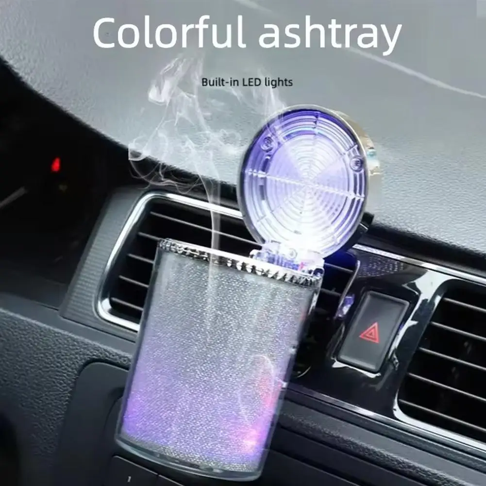 LED Car Vent Ashtray, Color Changing 7-Color Cup Holder Cigarette Ash Container for Automotive & Home Use