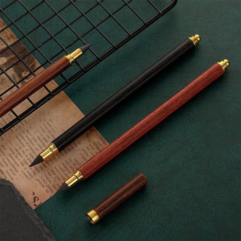 Wooden Eternal Pencil No Ink Unlimited Writing Pens Environmental Friendly Retro Sandalwood Student Writing Supplies Stationery