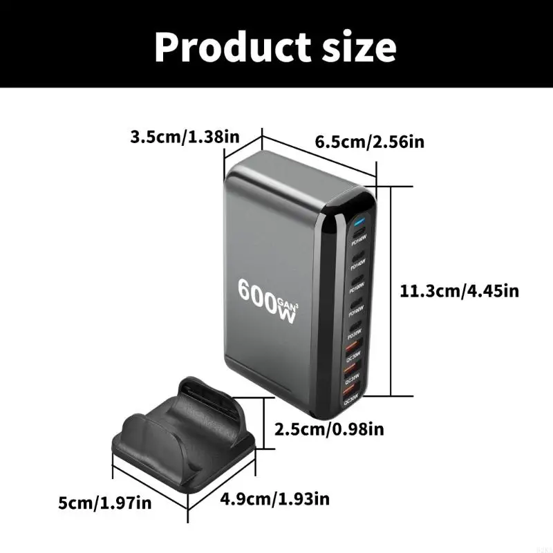 62KA 600W 8 Port Gans arggers Station Fast Station 5 USB C 3 USB A PD ACHRGERS ADAPTER