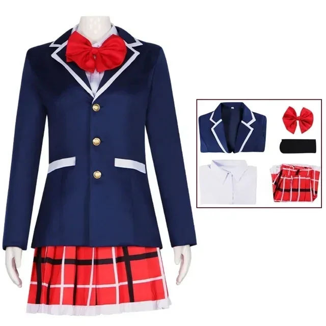 Disfraz de Cosplay de Anime Takanashi Rikka, pelucas de amor Chunibyo, otras delisiones Dekomori, falda de mujer, uniforme Jk, traje azul/negro