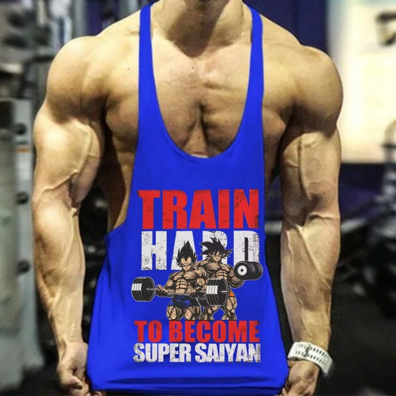 سترة لياقة بدنية بحزام ضيق من القطن للرجال، سترة دون أكمام لكمال الأجسام Dragon Ball Z مع تدوم طويلاً للتدريب اليومي وصالة الألعاب الرياضية