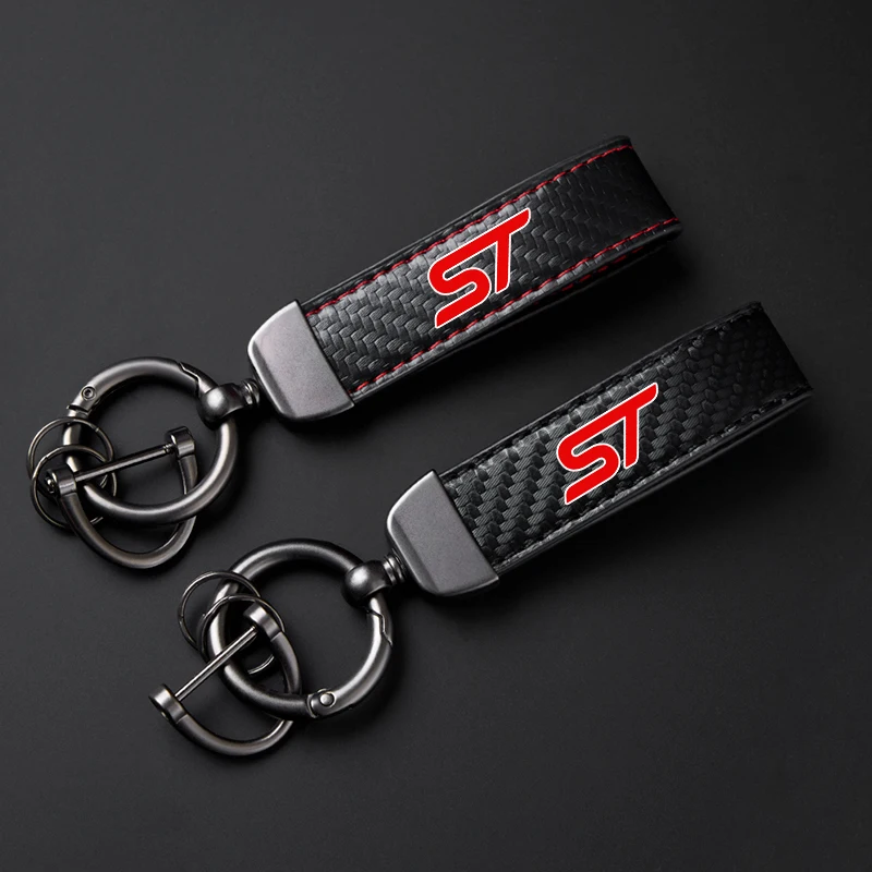 High-Grade Leather Car Ring Keychain Trinket Zinc Alloy Keyrings Rotate 360 Degrees For Ford ST Focus Mondeo Fiesta Ecosport