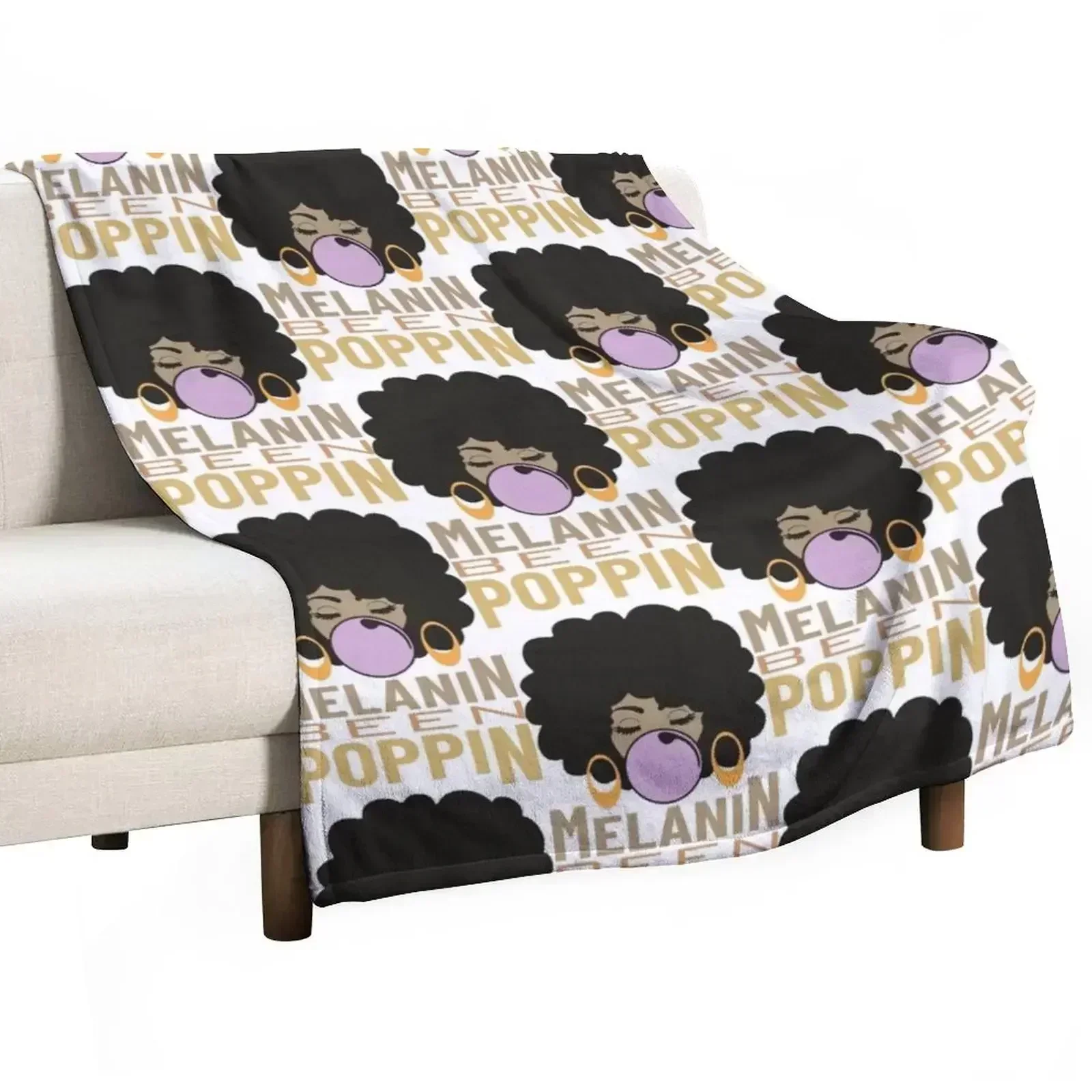 Melanin Been Poppin, Melanin Afro Woman Shades Drippin Melanin Shirt, Poppin, Black Girl Magic Throw Blanket Plush Blankets