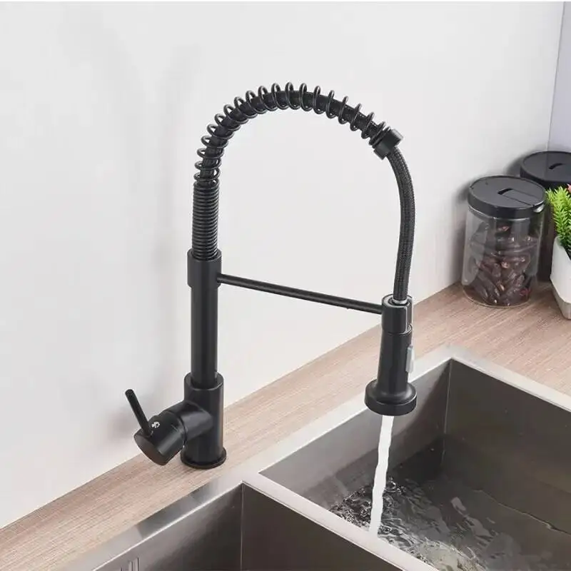 

Matte Black Pull Down Faucet Chrome Dual Modes Nozzle Hot Cold Water Mixer Crane Tap Brass Spring Kitchen Sink Faucets