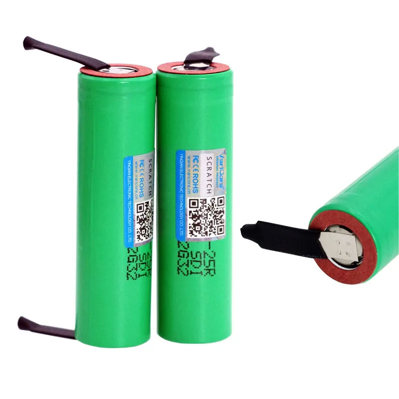 VariCore Original New 18650 2500mAh Lithium Rechargeable battery 3.7/3.6V INR18650-25R batteries DIY Nickel sheet