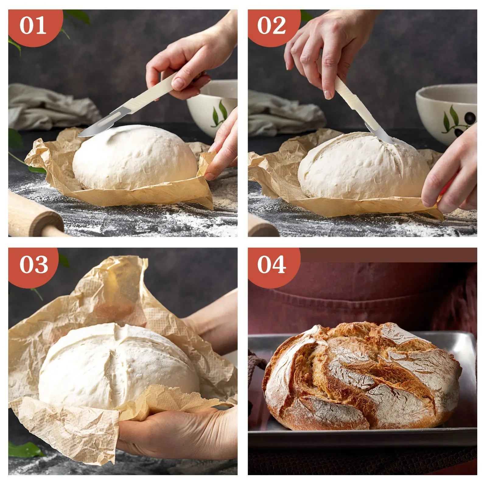 3pcs Bread Sourdough Measuring Scale Carbon Steel Blade Baking Tool White Scraper Clean Kitchen Gadgets