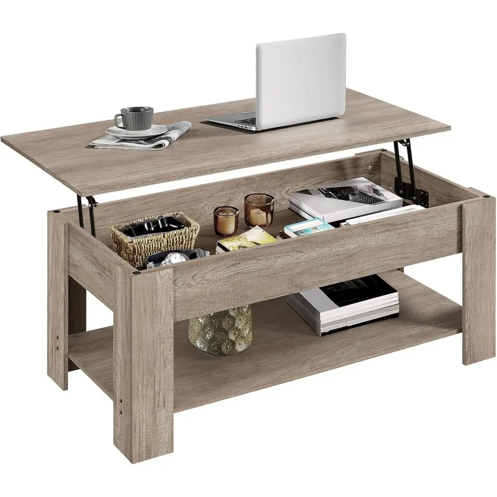 

Lift Top Coffee Table with Hidden Compartment and Storage Shelf, Rising Tabletop Dining Table for Living Room Reception Room, 38