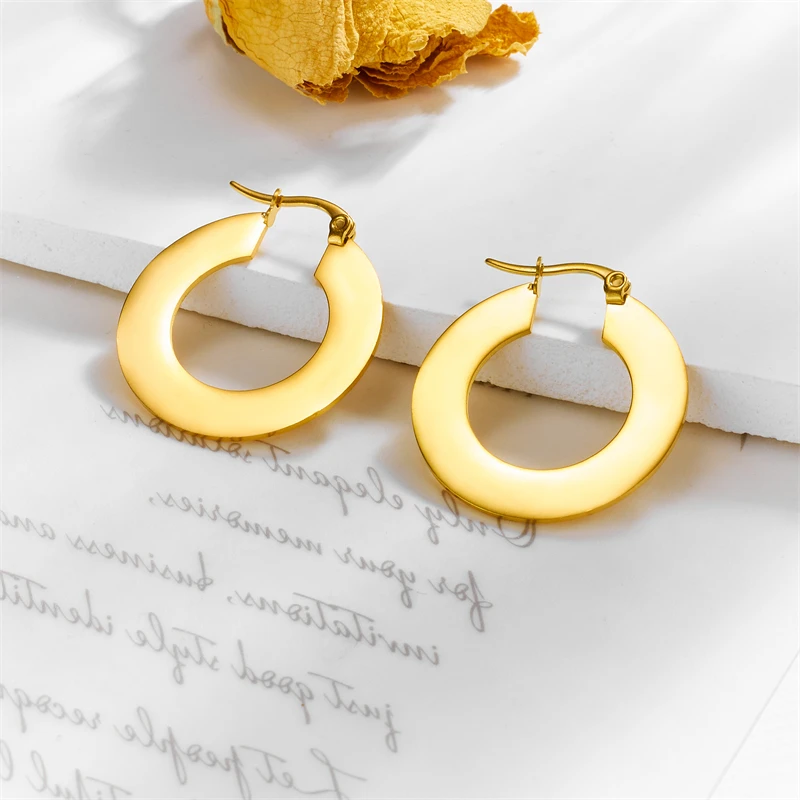 DIEYURO 316L Stainless Steel Gold Color Circle Hoop Earrings For Women Girl Fashion Ear Buckle Non-fading Jewelry Gift Party