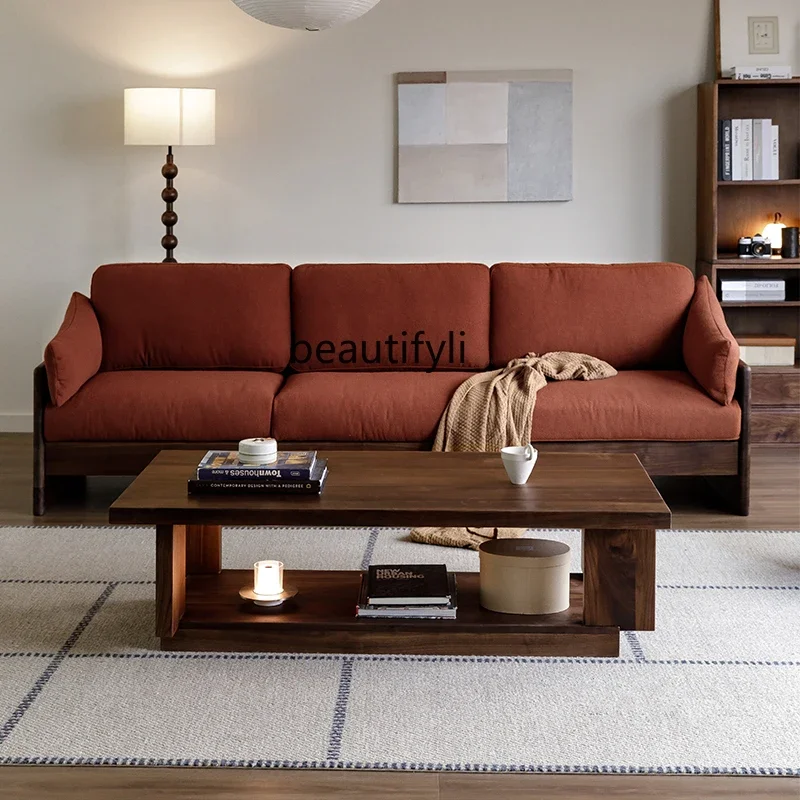 A4567 North American Black Walnut Thickened Sofa Simple Small Apartment Living Room Three-Four Seater Solid Wood Sofa